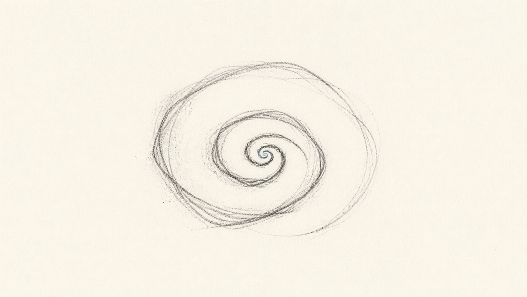 Graphite pencil spiral with a small Mediterranean blue accent