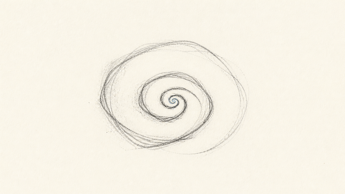 Graphite pencil spiral with a small Mediterranean blue accent